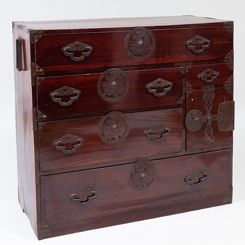 Korean Wrought-Iron-Mounted Stained Cedar Chest