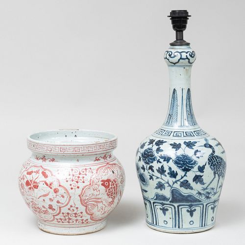 Chinese Blue and White Porcelain Bottle Vase Mounted as a Lamp