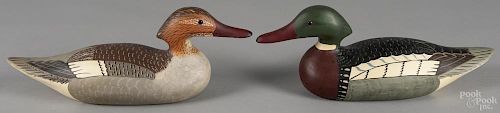Pair of Wildfowler carved and painted red breasted merganser duck decoys, signed Charles R. Birdsall