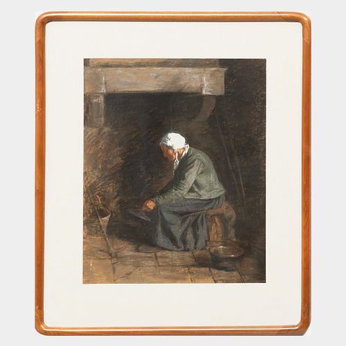 American School: Woman Seated by a Hearth