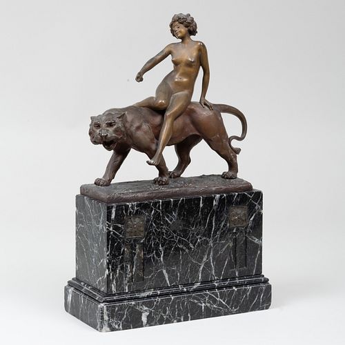 Paul Philippe (1870 -1930): Nude Woman Riding a Prowling Lion