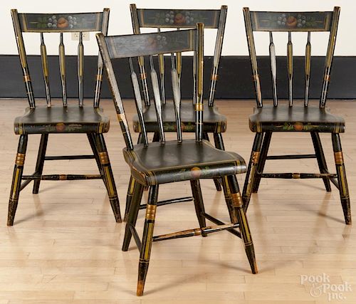 Set of four Pennsylvania painted plank-seat chairs, 19th c.