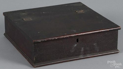 Pine tabletop lock box, 19th c., 4'' h., 12 1/2'' w.
