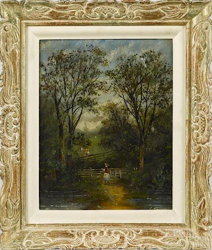 Oil on canvas landscape, 19th c., 10'' x 7 3/4''.