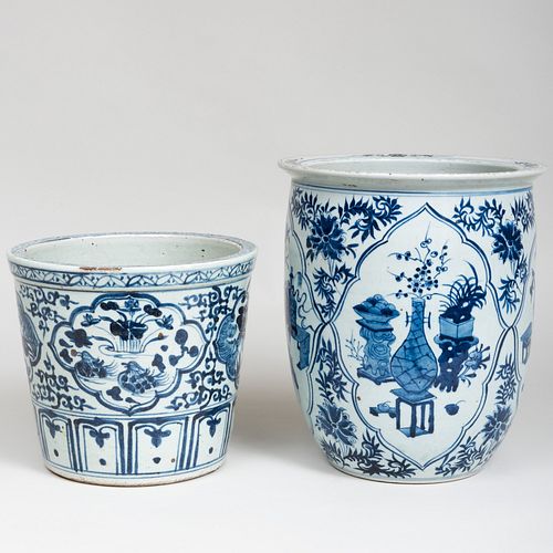 Two Chinese Blue and White Porcelain JardinÃ¨res