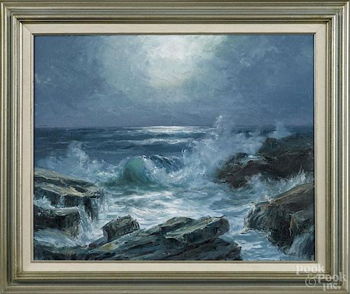 Richard Hasenfus (American, b. 1932), oil on canvas Maine coastal scene, signed lower left