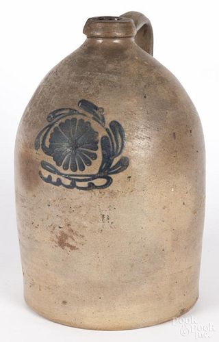 Elizabeth, New Jersey two-gallon stoneware jug, 19th c., with cobalt floral decoration, stamped