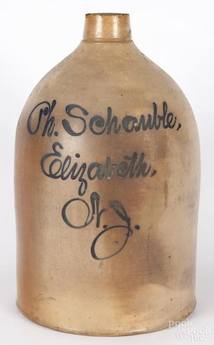 Elizabeth, New Jersey four-gallon stoneware script jug, 19th c., inscribed Ph. Schauble, 17'' h.