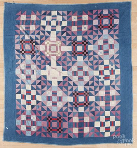 Ohio patchwork block variant quilt, 19th c., 72'' x 78''.