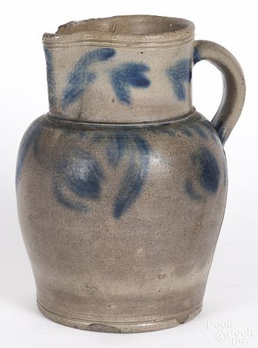 Pennsylvania or Maryland stoneware pitcher, 19th c., with cobalt floral decoration, 8 1/2'' h.
