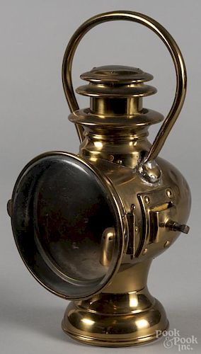 Gray & Davis brass carry lantern, late 19th c., 14'' h.