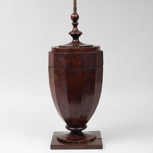 Early English Burr Walnut Urn Form Knife Box Mounted as a Lamp