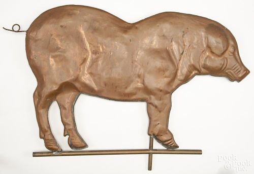 Swell-bodied copper pig weathervane, 20th c., 21'' h., 32'' w.