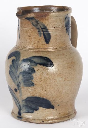 Pennsylvania stoneware pitcher, 19th c., with cobalt floral decoration, 10 1/4'' h.