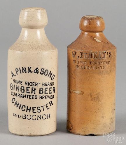 Two stoneware bottles, ca. 1900, inscribed A. Pink & Sons Ginger Beer, Chichester