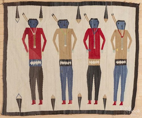 Native American woven Yei rug, early 20th c., 42'' x 50''.