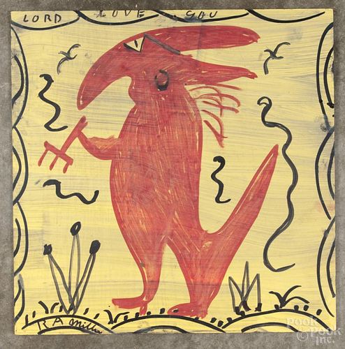 R. A. Miller (Gainesville, Georgia 1912-2006), outsider art painting on board depicting a devil