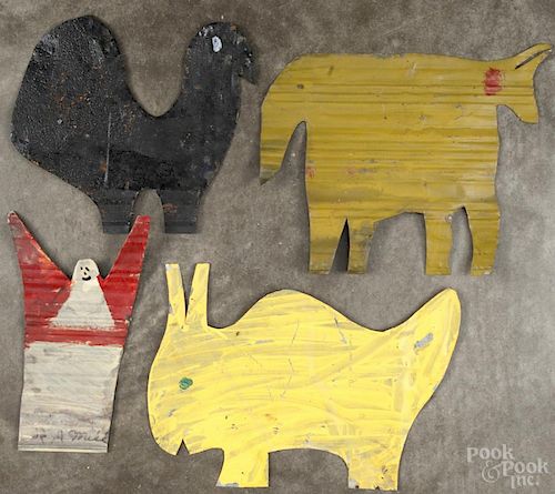 R. A. Miller (Gainesville, Georgia 1912-2006), sheet tin outsider art, to include six painted animals
