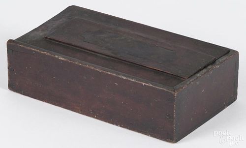 Pennsylvania cherry slide lid box, 19th c., with a compartmentalized interior, 2 1/4'' h., 8 1/2'' w.