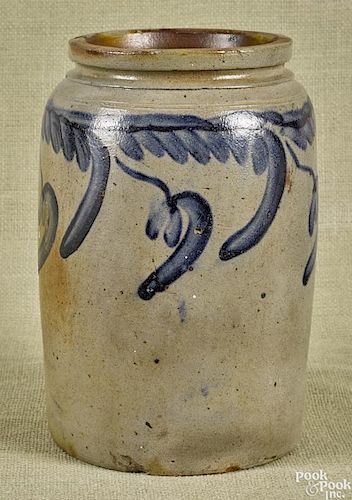 Pennsylvania stoneware crock, 19th c., with cobalt floral decoration, 10 1/2'' h.