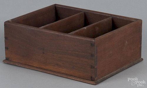 American walnut three-compartment box, 19th c., 4 1/4'' h., 10 1/2'' w., 8 1/4'' d.