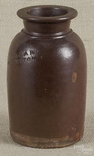 Delaware stoneware jar, late 19th c., impressed Wm. Hare/ Wilmington DE, 6 1/2'' h.
