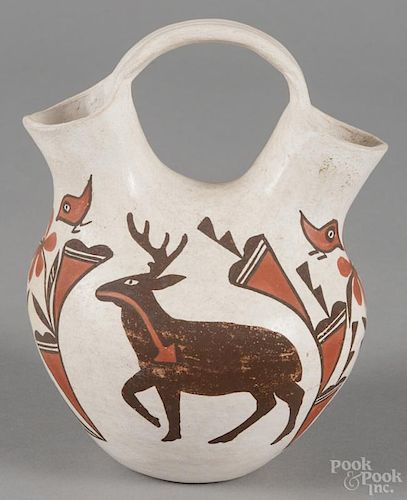 Acoma pottery wedding vase, by Mildred Antonio, signed on base, 7 1/2'' h.