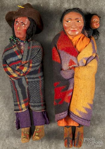 Two Skookum Indian dolls, 12'' h. and 11 1/2'' h.