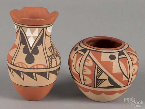 Two Jemez pottery vases, by J. Baca, 3 3/4'' h. and 5 1/2'' h.