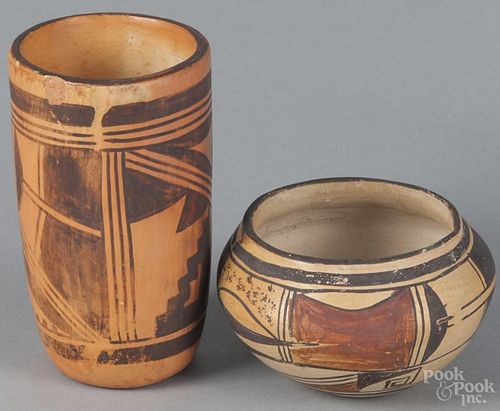 Hopi bowl and vase, early/mid 20th c., 2 3/4'' h. and 5 1/4'' h.