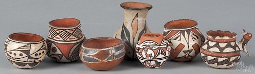 Seven pieces of Zuni and Acoma pottery, early 20th c., tallest - 4 3/8''.