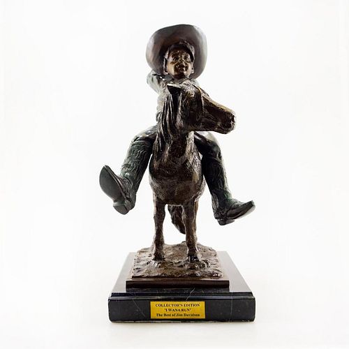Jim Davidson Signed Bronze Child Sculpture, I Wana Ride