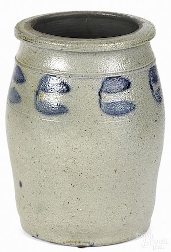 Pennsylvania or West Virginia stoneware crock, 19th c., with cobalt floral decoration, 9 3/4'' h.
