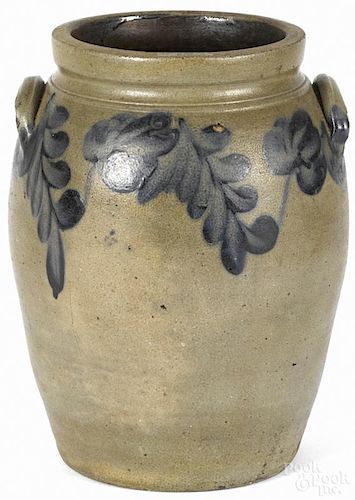 Pennsylvania two-gallon stoneware crock, 19th c., with cobalt floral decoration, 12 1/4'' h.