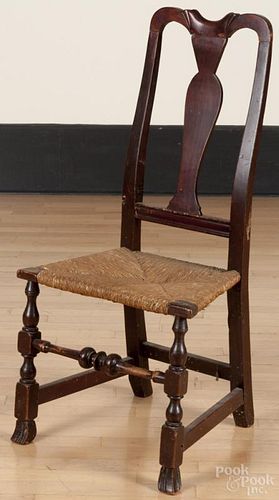 New England stained maple rushseat dining chair, mid 18th c.