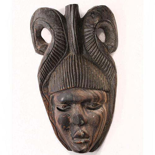 20Th C. West African Carved Wooden Horned Mask