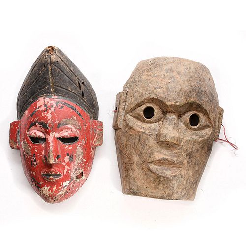 Two Asian Hand Carved Wooden Masks