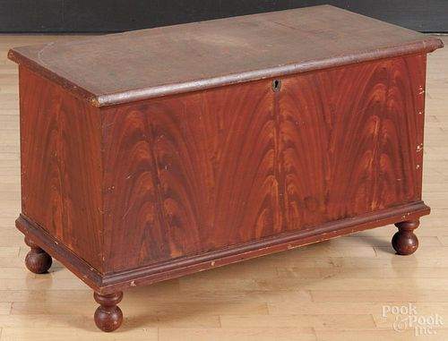Pennsylvania painted pine blanket chest, 19th c., retaining its original flame grained surface
