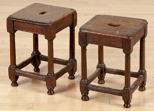 Pair of oak footstools, mid 18th c., 14 1/2'' h., 10 3/4'' w.