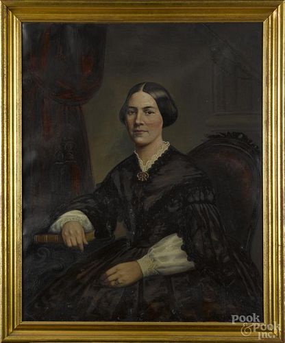 American oil on canvas portrait of a woman, late 19th c., 36'' x 29''.