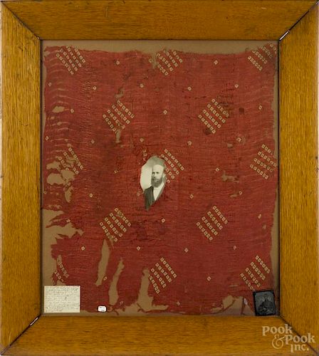 Framed silk handkerchief, purportedly carried during the Civil War by Robert Burrill
