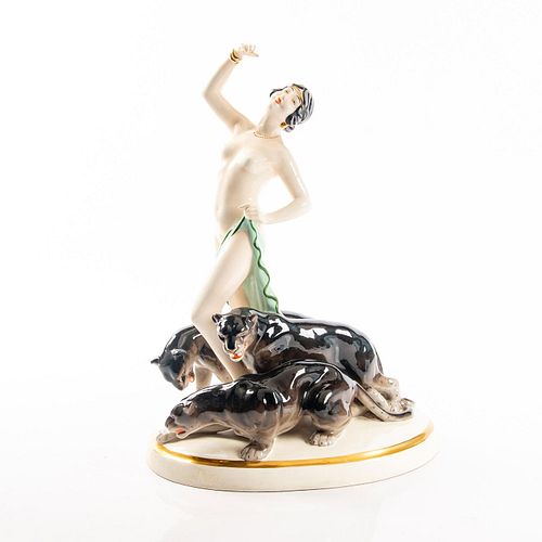 Royal Dux Lady Dancing With Panthers Figurine