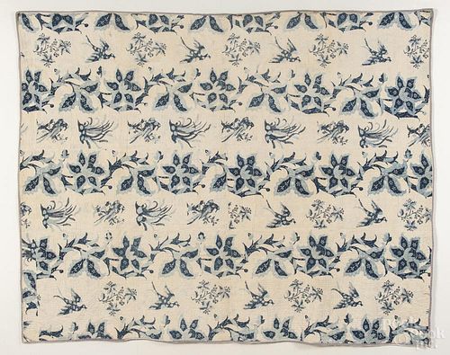 Double-sided cotton quilt, 18th c., likely New York, with a floral and chinoiserie pattern