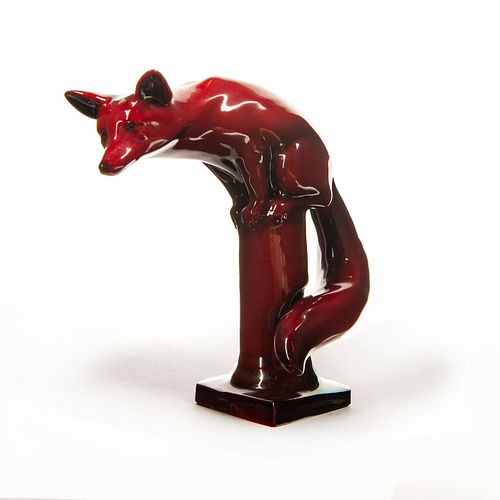 Royal Doulton Flambe Animal Figure, Fox On Pedestal Hn994