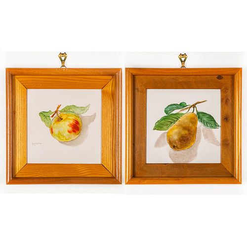 Pair Of Italian Ceramic Fruit Plaques, Apple And Pear