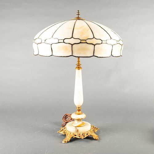 Vintage Leaded Glass Alabaster Table Lamp