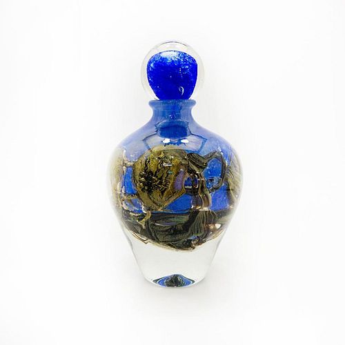 Jean-Claude Novaro Lg Blue Glass Bottle Art With Dauber