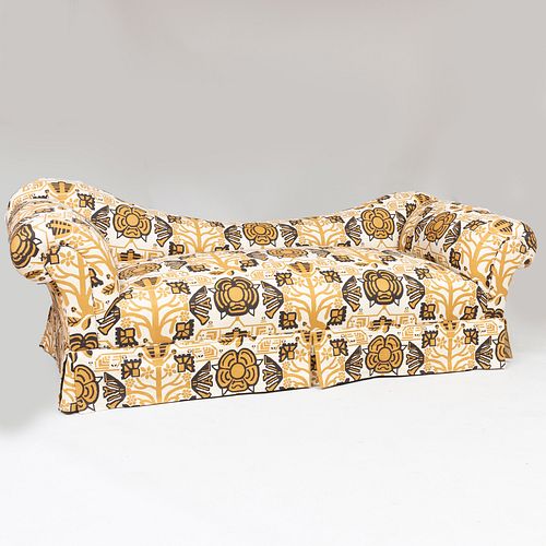 Large Floral Linen Upholstered Sofa, Fabric by Georges Le Manach, Paris