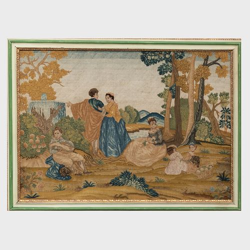 Pair of Continental Needlework Pictures of Bucolic Scenes