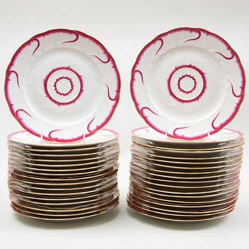 Thirty-Five Haviland Limoges Porcelain Reproduction Cranberry and Gilt-Decorated Plates
